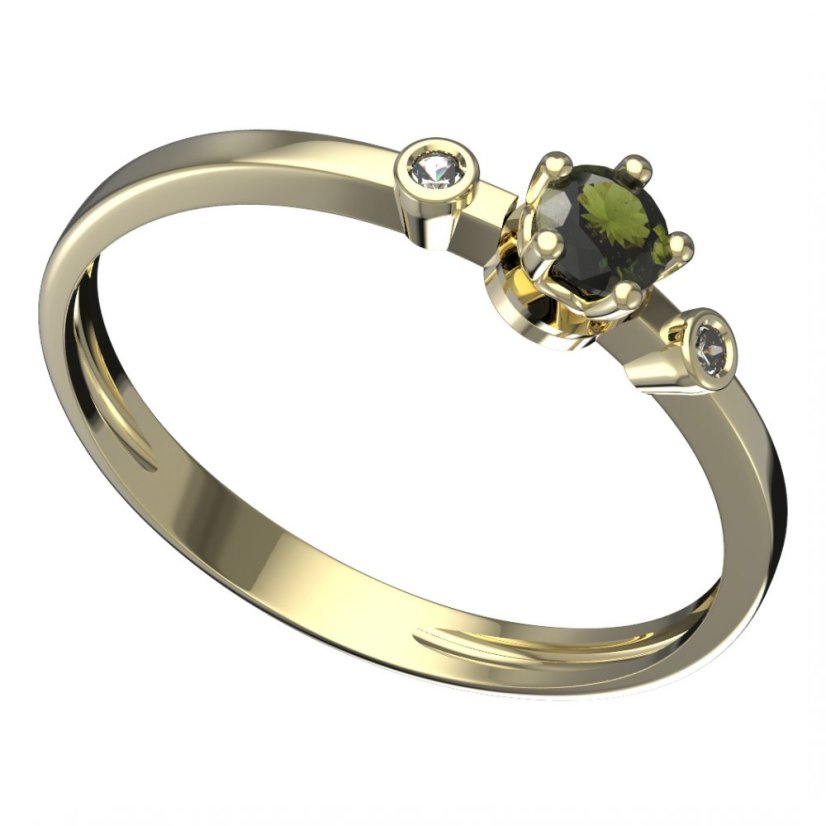 BG vltavínový prsten 873L Žluté zlato - 585 Vltavín a diamant