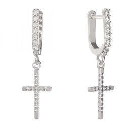 BG zlaté náušnice křížek 1107 Bílé zlato - 585 Bílý kubický zirkon