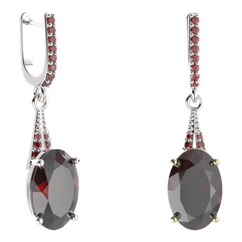 BG náušnice s centrálním oválným kamenem 480-G91 Stříbro 925 - rhodium Granát
