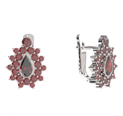 BG earring drop stone 147-07 - Metal: Silver 925 - rhodium, Stone: Garnet