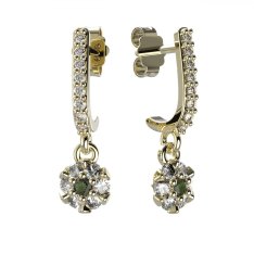 BG vltavínové náušnice 879 Žluté zlato - 585 Vltavín a diamant