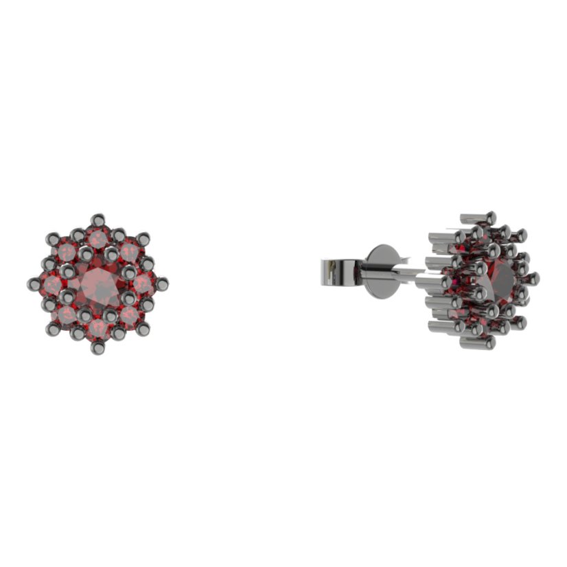 Stříbrné náušnice s přírodním granátem, ruthenium, puzety – 320