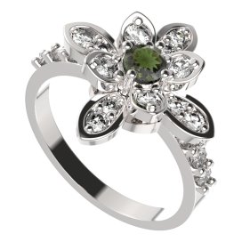 BG prsten 404-Z květ Stříbro 925 - rhodium Vltavín a  kubický zirkon