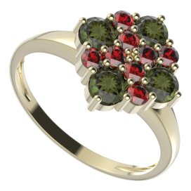 BG prstýnek 317 Stříbro 925 - pozlacené Vltavín a granát