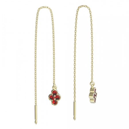 BeKid, Gold kids earrings -295 - Switching on: Chain 9 cm, Metal: Yellow gold 585, Stone: Red cubic zircon