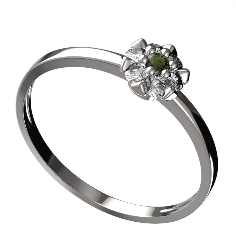 BG vltavínový prsten 879C Bílé zlato - 585 Vltavín a diamant
