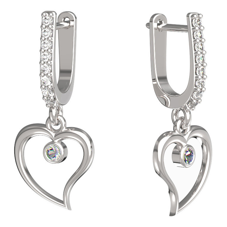 Bg náušnice srdíčko 1267 Bílé zlato - 585 Diamant