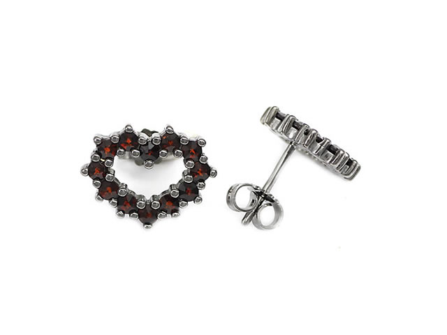Stříbrné náušnice s přírodním granátem, ruthenium, puzety – 133