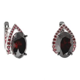 BG náušnice s centrálním oválným kamenem 480-90 Stříbro 925 - rhodium Granát