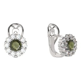 BG náušnice 628-R7 kulaté Stříbro 925 - rhodium Vltavín a kubický zirkon