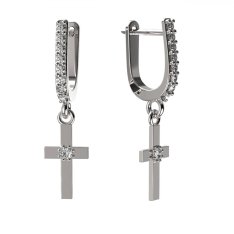 BG zlaté náušnice křížek 239 Bílé zlato - 585 Diamant