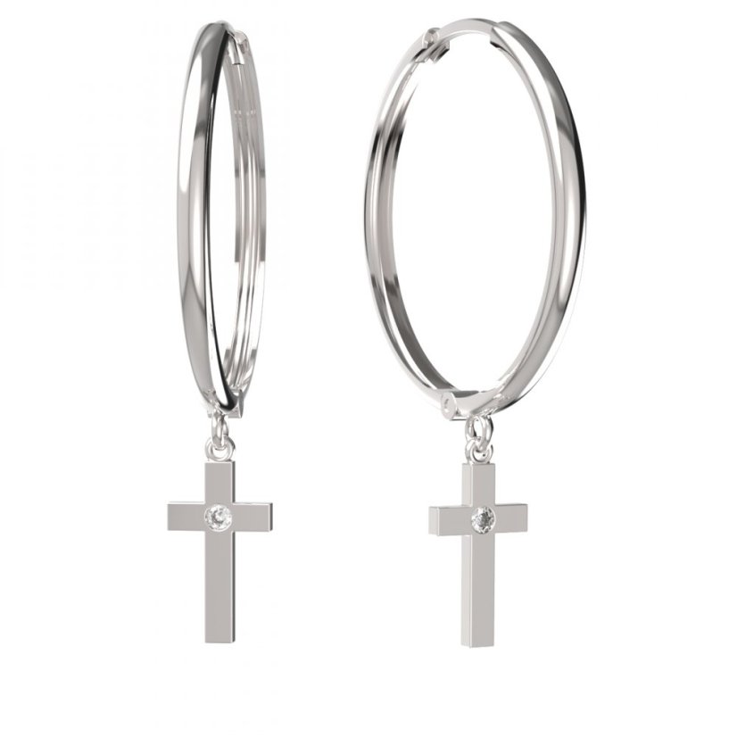 BG zlaté náušnice křížek 1104 Bílé zlato - 585 Diamant