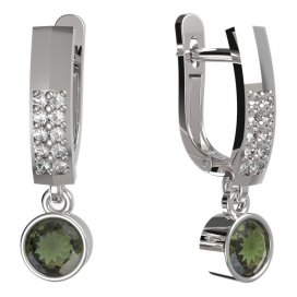 BG zlaté vltavínové náušnice 723 Bílé zlato - 585 Vltavín a diamant