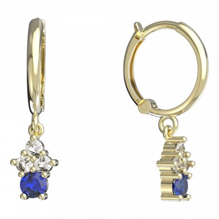 BeKid, Gold kids earrings -159 - Switching on: Circles 12 mm, Metal: Yellow gold 585, Stone: Dark blue cubic zircon