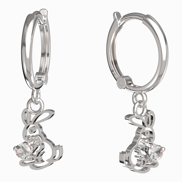 BeKid dětské náušnice zajíček 1186 Bílé zlato - 585 Diamant