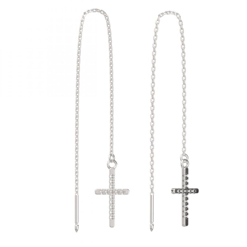BG zlaté náušnice křížek 1107 Bílé zlato - 585 Diamant