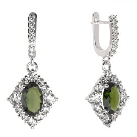 BG náušnice vsazený granát hvězdicový brus  466-84 Stříbro 925 - rhodium Vltavín a  kubický zirkon