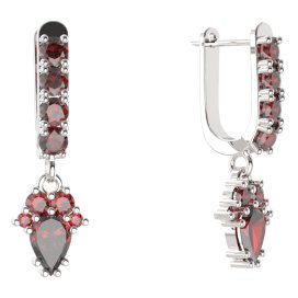 BG kapkovité náušnice 258-96 Stříbro 925 - rhodium Granát