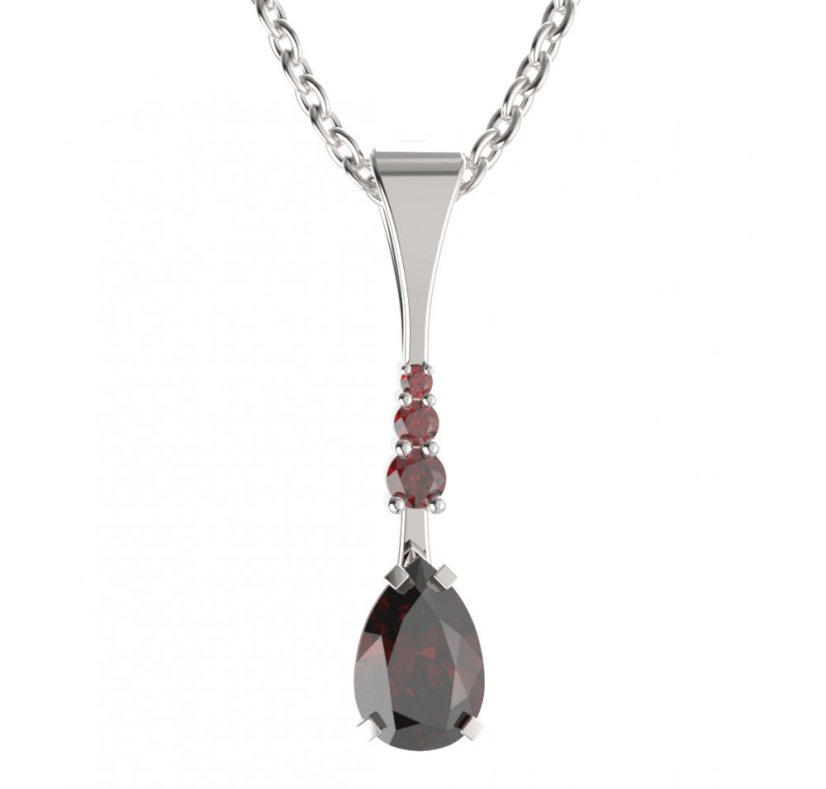 BG přívěs s centrálním kapkovitým kamenem 494-B Stříbro 925 - rhodium Granát