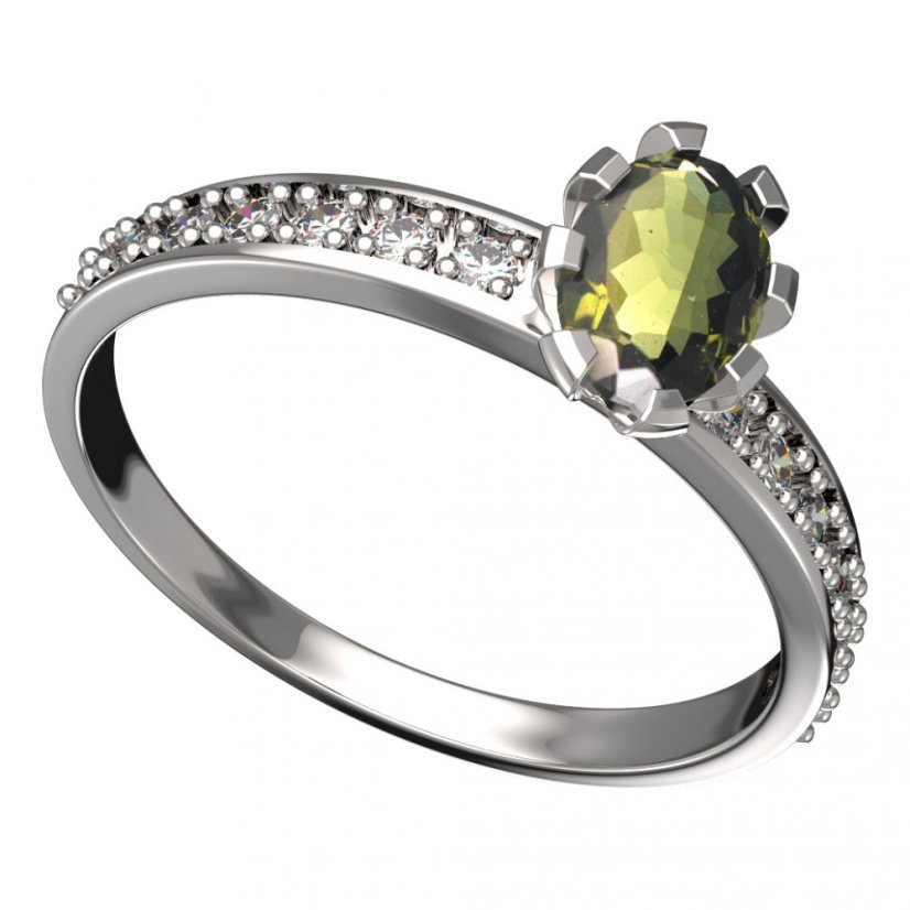 BG vltavínový prsten 560E Bílé zlato - 585 Vltavín a diamant