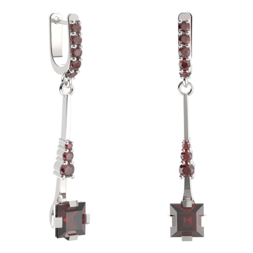 BG náušnice s centrálním čtvercovým kamenem 496-B93 Stříbro 925 - rhodium Granát