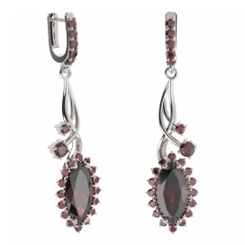 BG náušnice s centrálním oválným kamenem 513-P93 Stříbro 925 - rhodium Granát