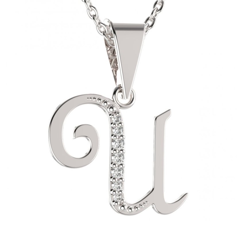 BG zlatý přívěsek písmenko U - 1229 Bílé zlato - 585 Diamant