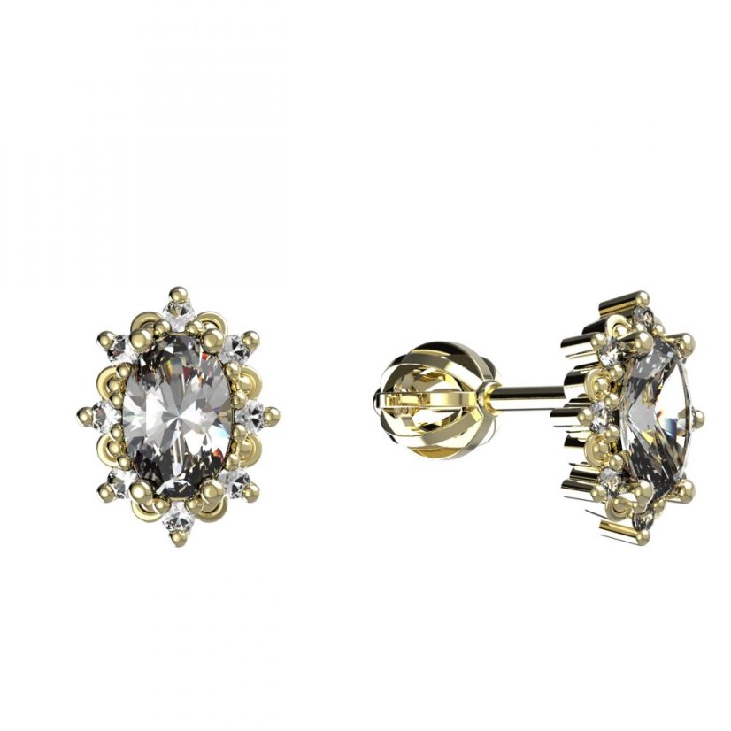 BG zlaté diamantové náušnice ovál -  953 Žluté zlato - 585 Diamant lab-grown