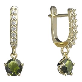 BG vltavínové náušnice 875 Žluté zlato - 585 Vltavín a diamant