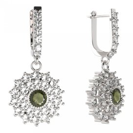 BG kulaté náušnice 004-94 Stříbro 925 - rhodium Vltavín a kubický zirkon