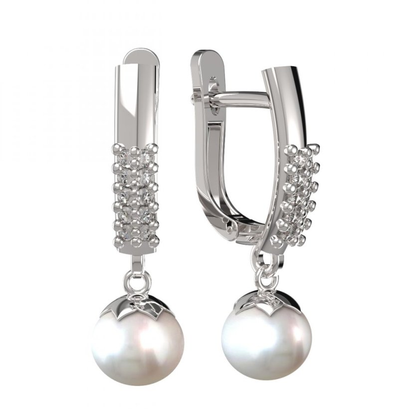 BG zlaté náušnice 561 s bílou perlou Bílé zlato - 585 Diamant a perla