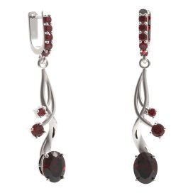 BG náušnice s centrálním oválným kamenem 478-P93 Stříbro 925 - rhodium Granát