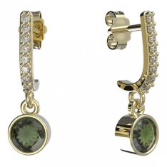 BG zlaté vltavínové náušnice 723 Žluté zlato - 585 Vltavín a diamant