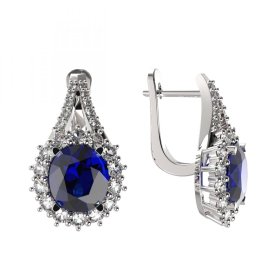 BG zlaté náušnice 977 Bílé zlato - 585 Tmavě modrý kubický zirkon