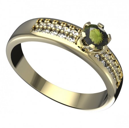 BG vltavínový prsten 870F - Kov: Žluté zlato 585, Kámen: Vltavín a  kubický zirkon