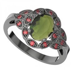 BG prsten český přírodní granát  961 Stříbro 925 - ruthenium (30-90dní) Vltavín a granát