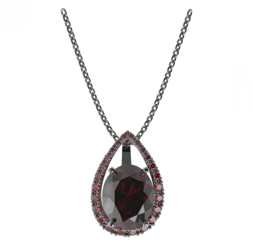Stříbrný přívěsek s českým granátem, ruthenium – 479-90