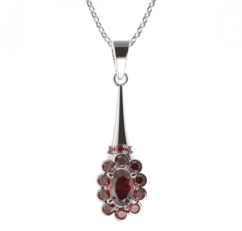 BG přívěs s centrálním oválným kamenem 517-C Stříbro 925 - rhodium Granát