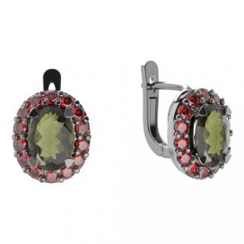 BG  náušnice 728 Stříbro 925 - ruthenium (30-90dní) Vltavín a granát