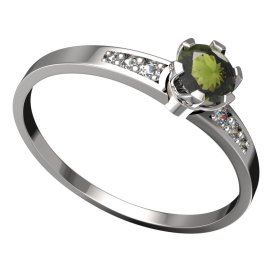 BG vltavínový prsten 870J Bílé zlato - 585 Vltavín a diamant