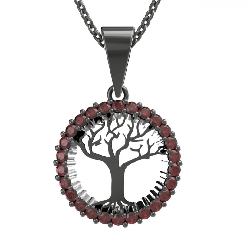 BG přívěs český granát strom života 045S Stříbro 925 - ruthenium (30-90dní) Granát