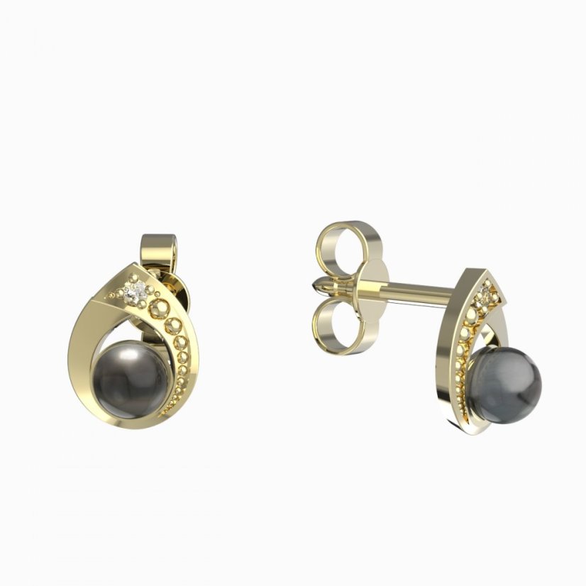 BeKid dětské náušnice 1242 s černou perlou Žluté zlato - 585 Diamant