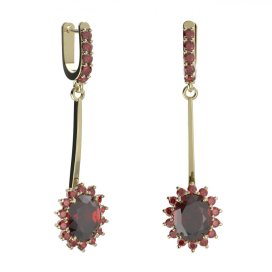 BG náušnice s centrálním oválným kamenem 516-A93 Stříbro 925 - pozlacené Granát