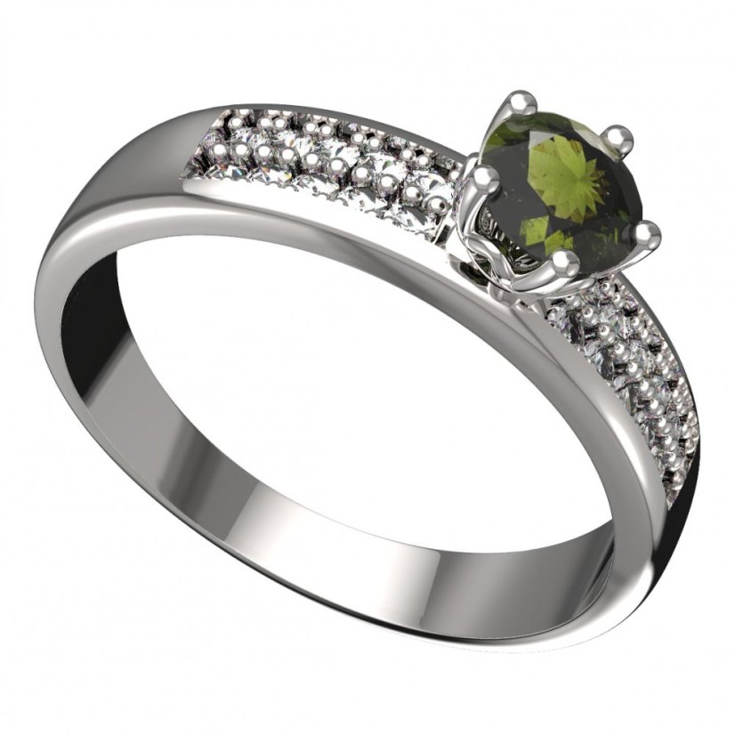 BG vltavínový prsten 875F Bílé zlato - 585 Vltavín a diamant