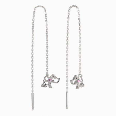 BeKid, Gold kids earrings -1159 - Switching on: Chain 9 cm, Metal: White gold 585, Stone: Pink cubic zircon