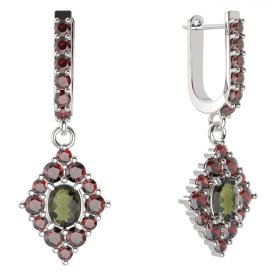 BG náušnice vsazený granát hvězdicový brus 422-94 Stříbro 925 - rhodium Vltavín a granát