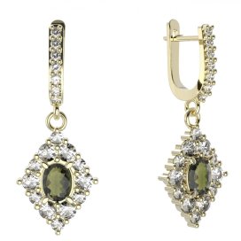 BG náušnice vsazený granát hvězdicový brus  422-84 Stříbro 925 - pozlacené Vltavín a  kubický zirkon