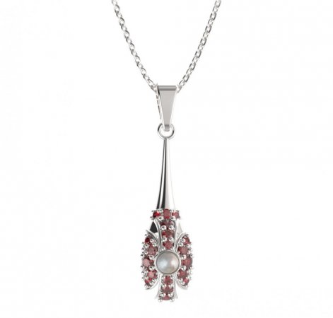 BG pendant pearl 537-C - Metal: Silver 925 - rhodium, Stone: Garnet and pearl