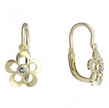 BeKid, Gold kids earrings -833 - Switching on: Brizura 0-3 roky, Metal: Yellow gold 585, Stone: White cubic zircon