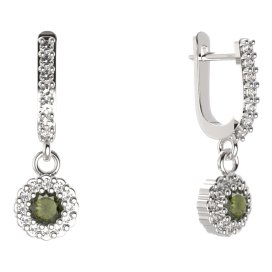 BG kulaté náušnice 452-84 Stříbro 925 - rhodium Vltavín a  kubický zirkon
